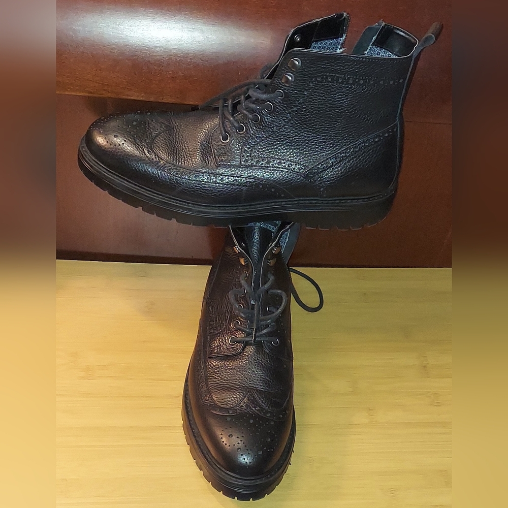 VINCE CAMUTO NAMID BLACK LEATHER MEN'S LACE-UP & ZIPPER WINGTIP BOOTS SIZE 12 M